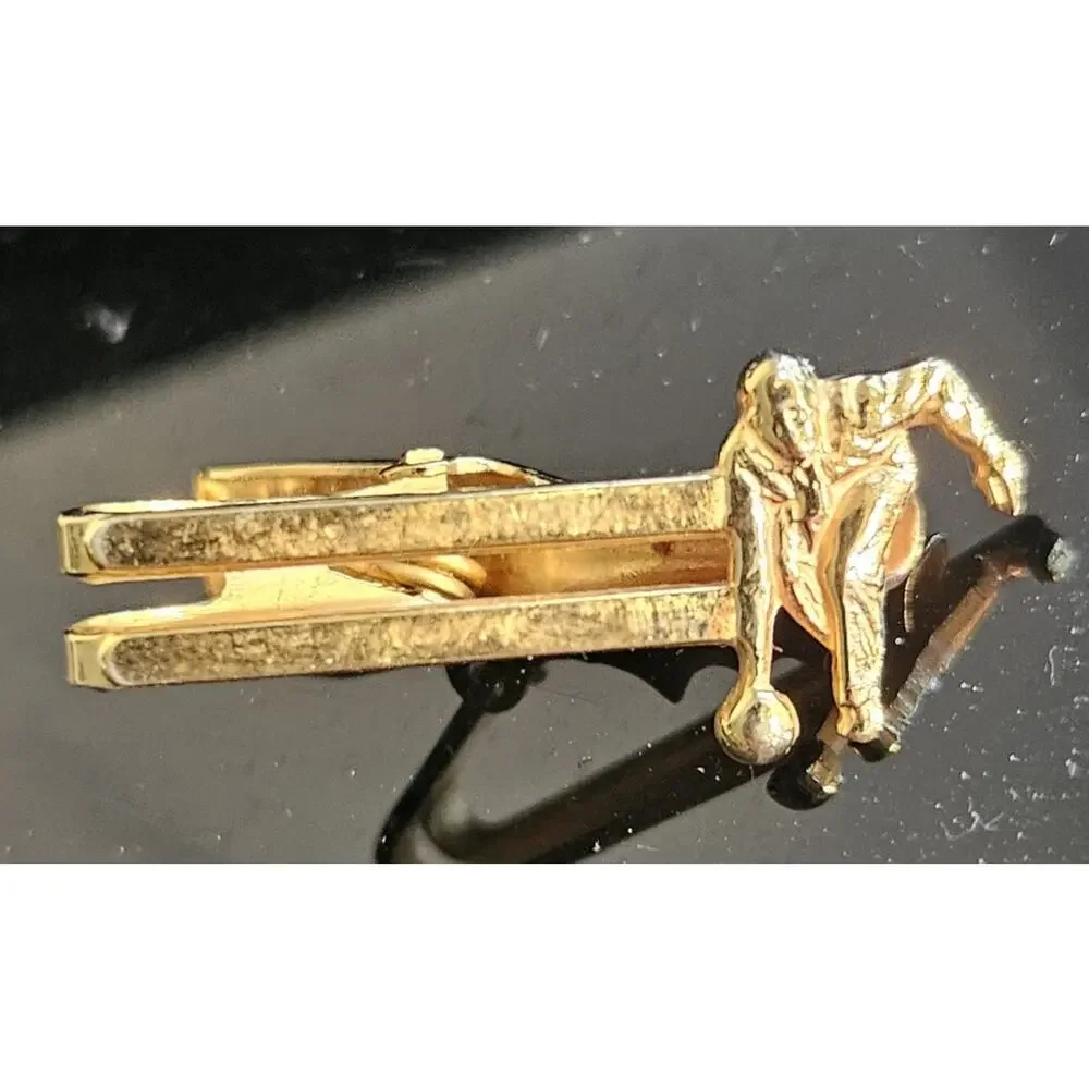 Vintage Bowling Cufflinks Tie Clip & Tie Tack Set Gold Tone Retro Men’s...